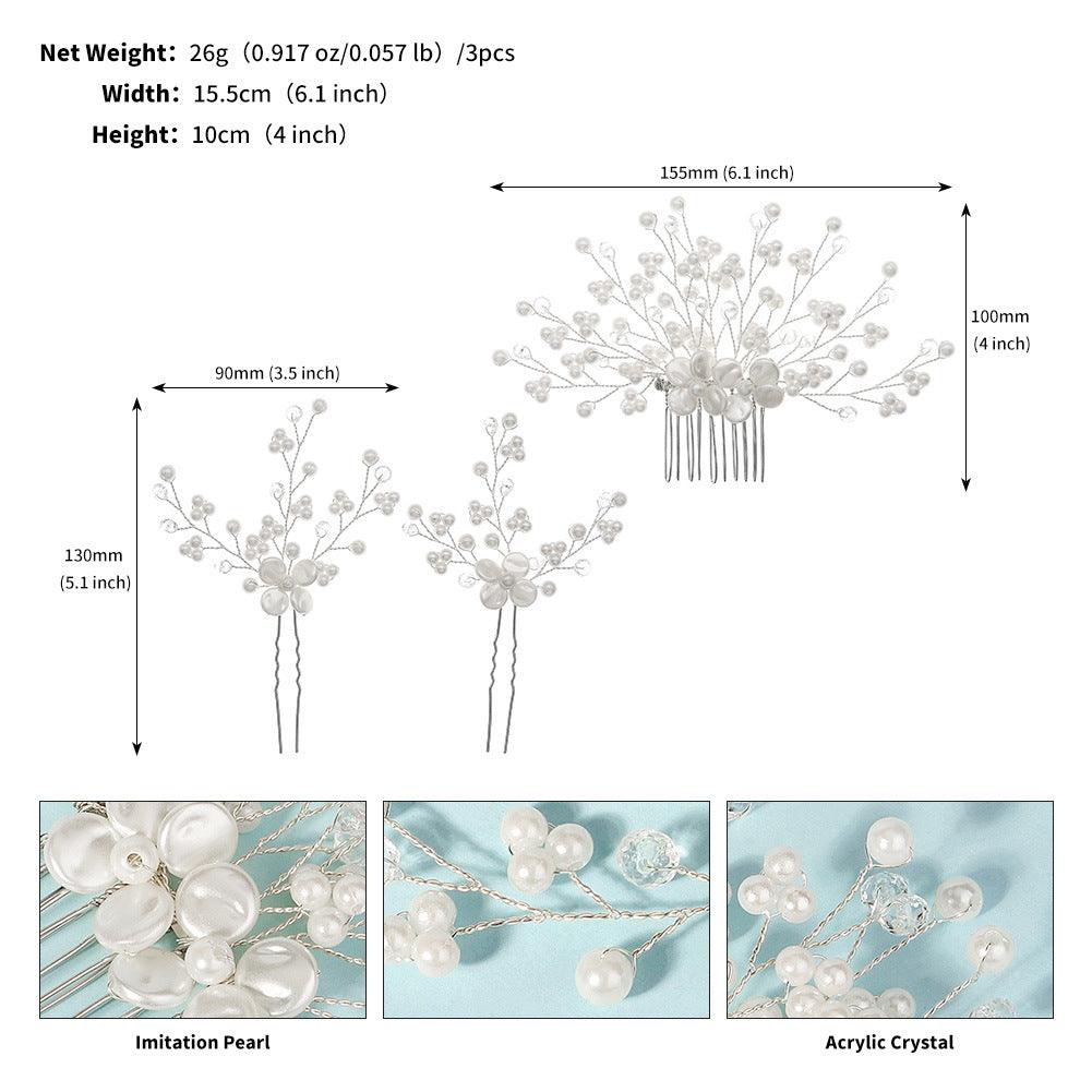 Wedding Hair Comb Pearl Crystal Bride Hair Accessories Set of 3 755481715795 - COCOMELODY