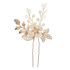 Accessories Hair accessories Handmade hairpin Dinner Party Hairpin Gold leaf Pearl flower pin set of 3 762013156634 - COCOMELODY