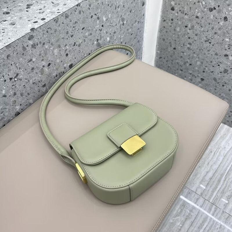 Leather half round saddle bag underarm bag 724733009492 - COCOMELODY