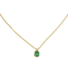 Octagonal Green Jewel Necklace S925 silver gold plated square emerald clavicle chain 680207180457 - COCOMELODY