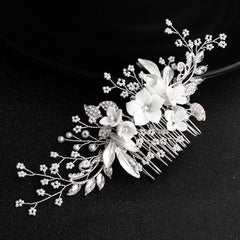 Pearl beaded hair comb Handmade ceramic flower comb 589015686895 - COCOMELODY
