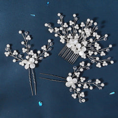 Wedding Hair Comb Pearl Crystal Bride Hair Accessories Set of 3 755481715795 - COCOMELODY