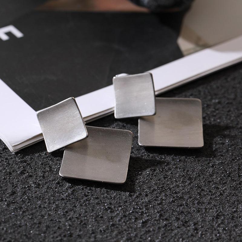 Simple square geometry alloy earrings Fashion light luxury all-in-one women's ear clips 720384731306 - COCOMELODY