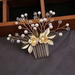 Handcrafted pearl set with Gold leaf hair comb 725487239358 - COCOMELODY