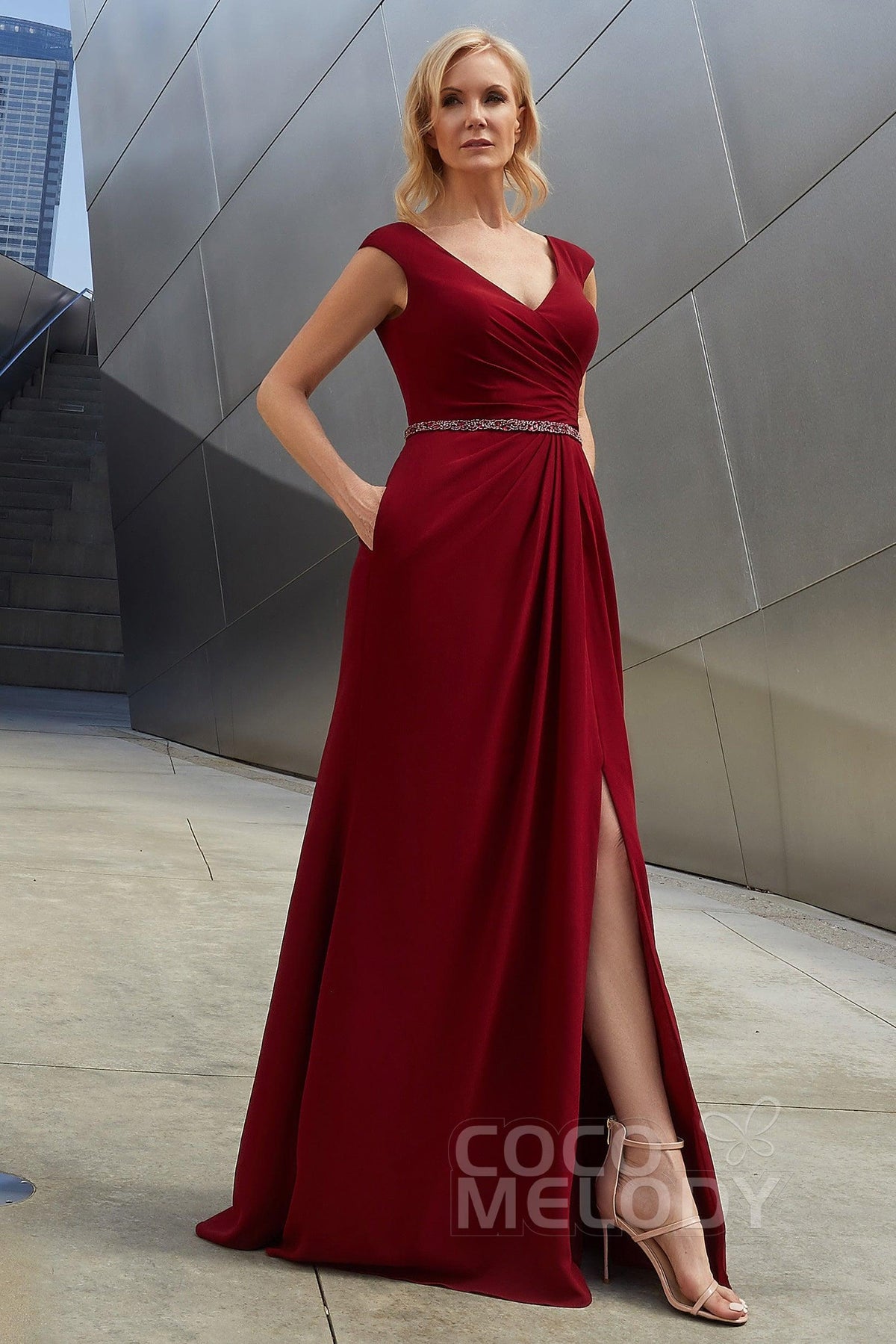 Sheath-Column Floor Length Chiffon Dress PR3606CR - COCOMELODY