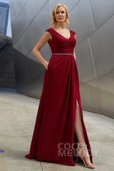 Sheath-Column Floor Length Chiffon Dress PR3606CR - COCOMELODY