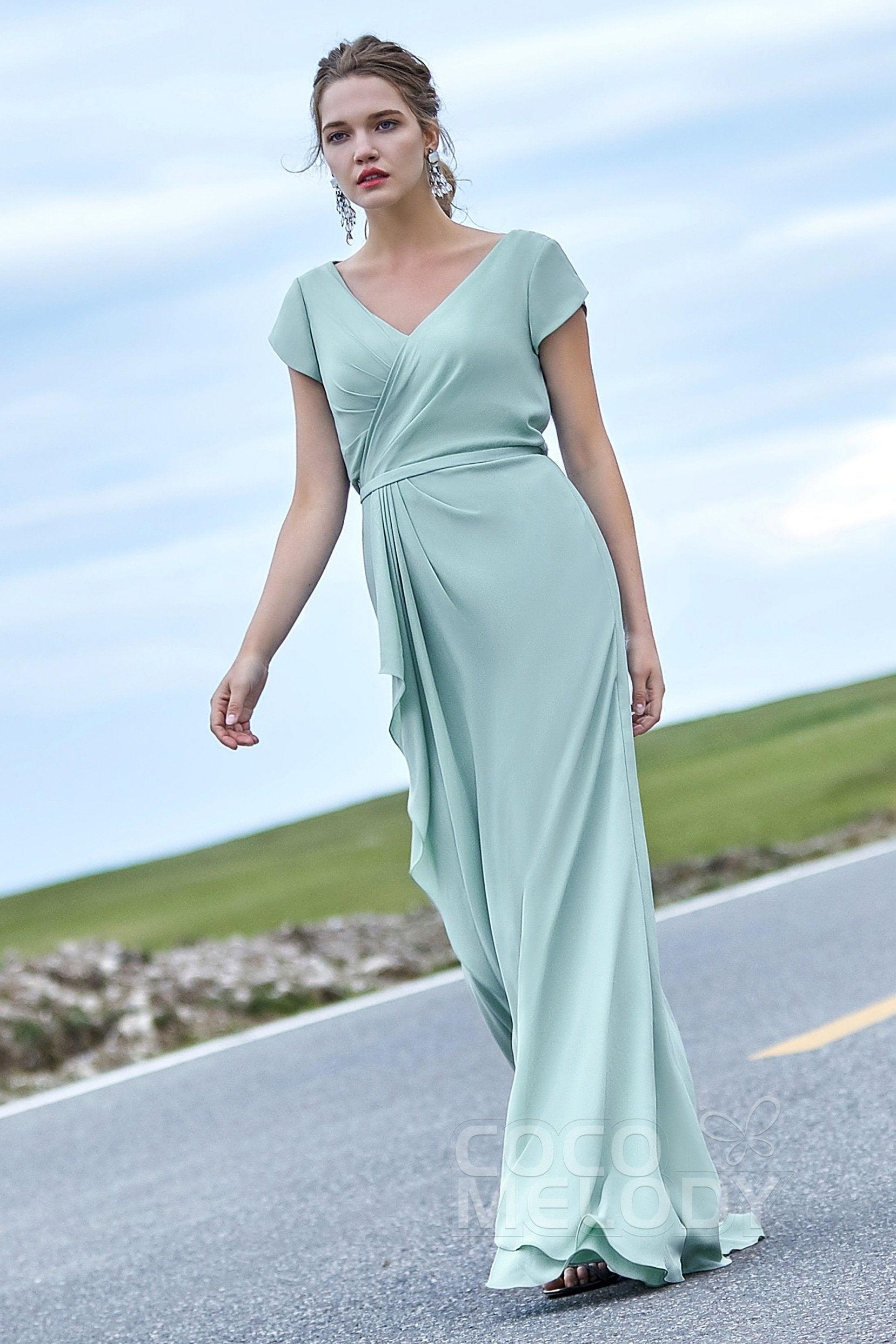 Sheath-Column Floor Length Chiffon Dress PR3607CR - COCOMELODY
