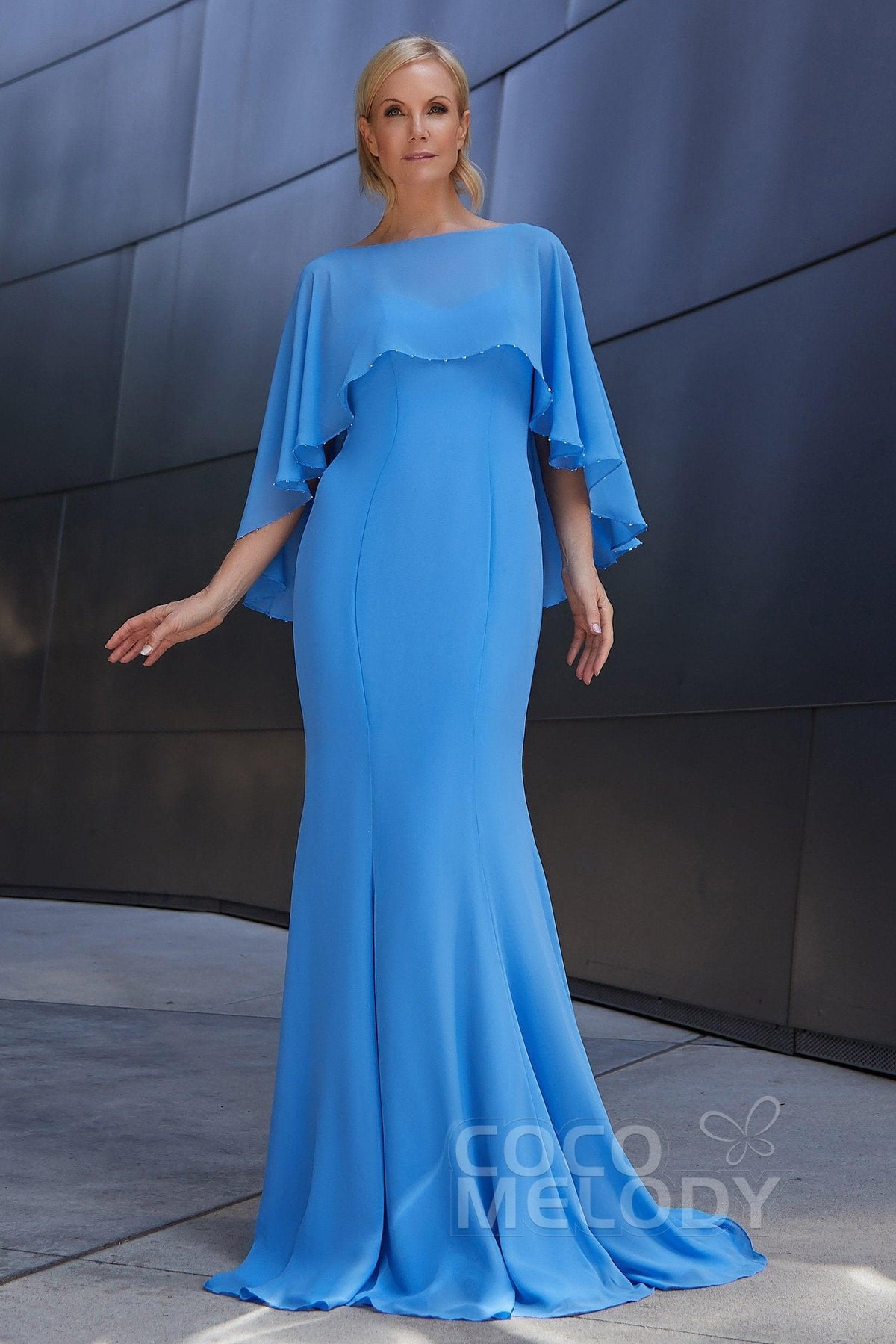 Trumpet-Mermaid Sweep-Brush Train Chiffon Dress PR3608CR - COCOMELODY