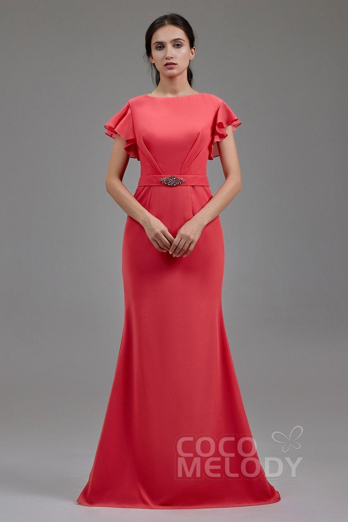 Trumpet-Mermaid Floor Length Chiffon Dress PR3609CR - COCOMELODY