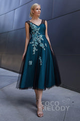 A-Line Knee Length Tulle and Lace Dress PR3611CR - COCOMELODY