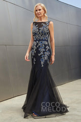 Mermaid Sweep Train Lace Tulle Knitted Fabric Dress PR3612CR - COCOMELODY