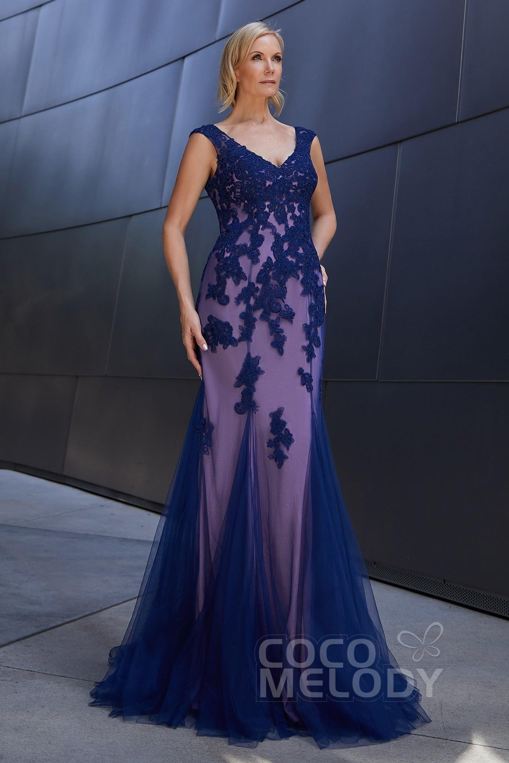 Mermaid Sweep-Brush Train Tulle Knitted Fabric Dress PR3613CR - COCOMELODY