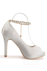 High Heel 11cm Heel Satin Peep Toe Bridal Shoes SWS16006 - COCOMELODY