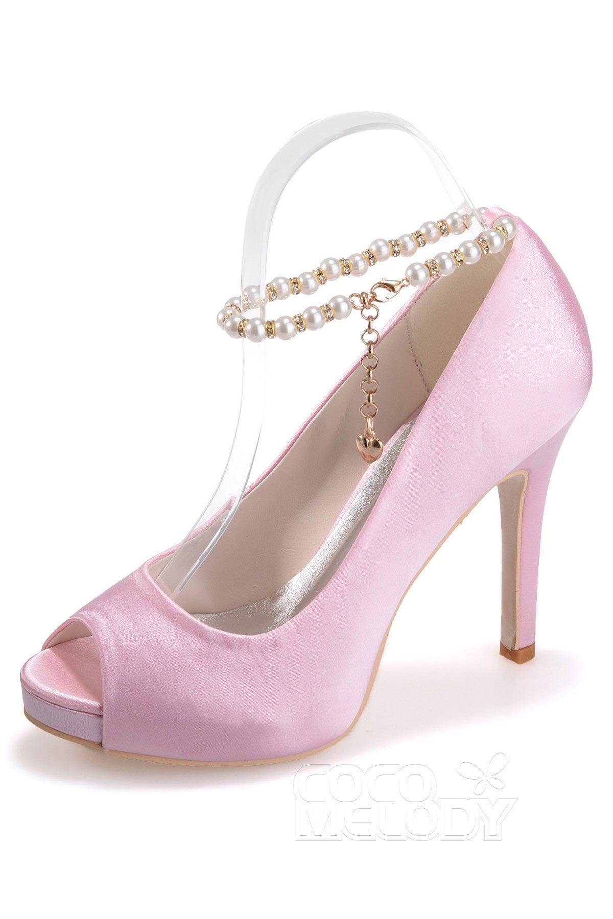 High Heel 11cm Heel Satin Peep Toe Bridal Shoes SWS16006 - COCOMELODY