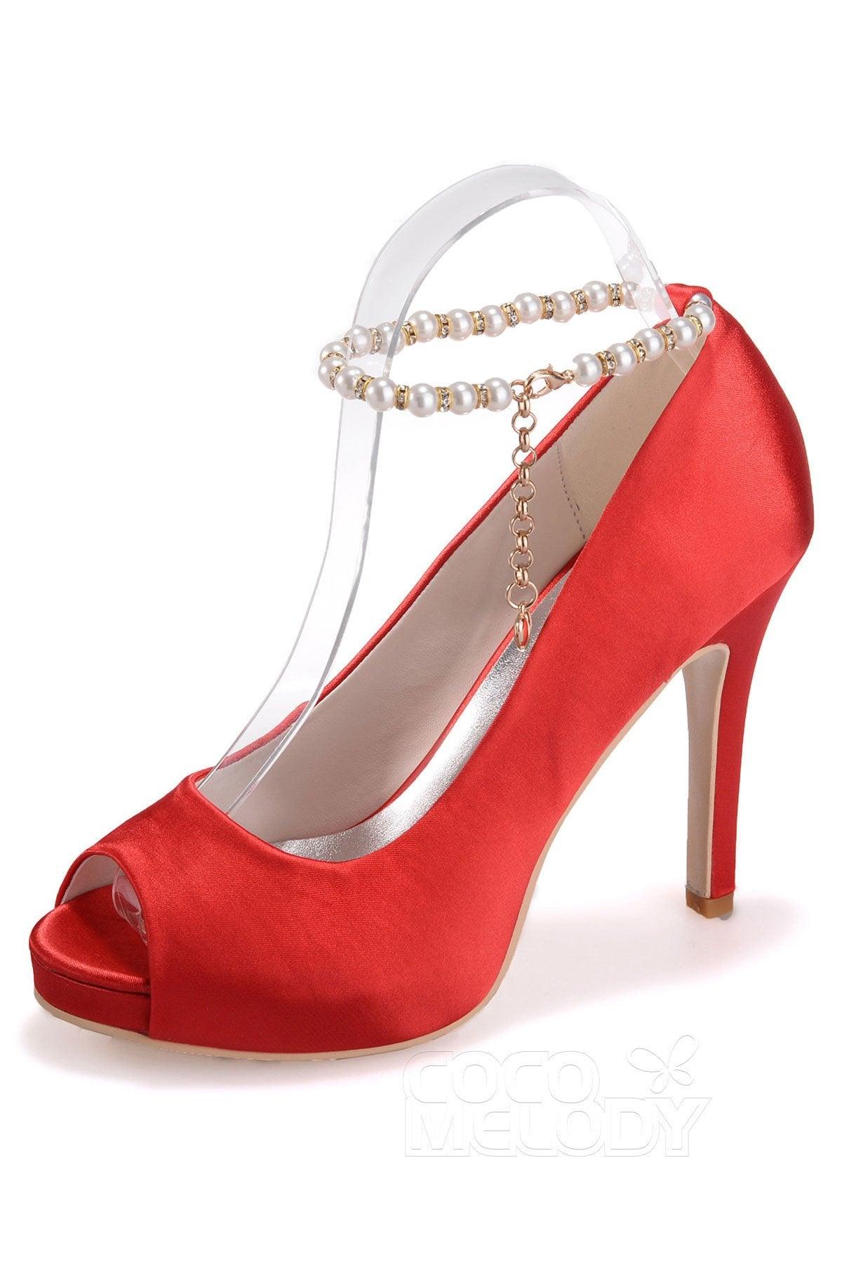 High Heel 11cm Heel Satin Peep Toe Bridal Shoes SWS16006 - COCOMELODY