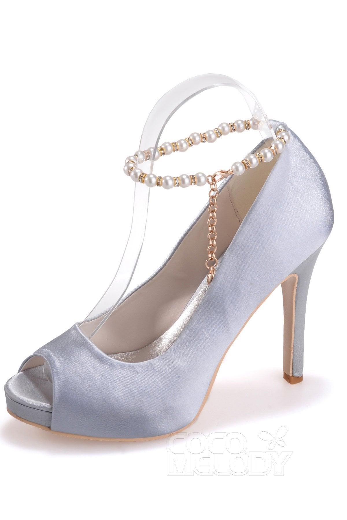 High Heel 11cm Heel Satin Peep Toe Bridal Shoes SWS16006 - COCOMELODY