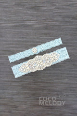 Lace Wedding Garter with Diamond and Pearls WD17019 - COCOMELODY