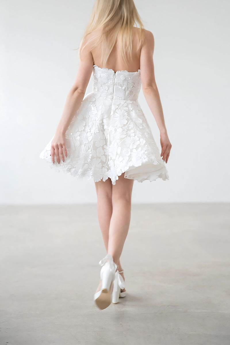 A-Line Short-Mini Lace Little White Dress 100018 - COCOMELODY