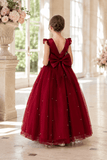Romantic Tulle with Bow Back Pearl Accents Flower Girl Dresses 1029322248393