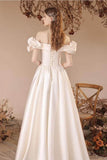 A-Line Floor Length Satin Wedding Dress 708336222057 - COCOMELODY