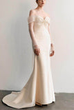 Trumpet-Mermaid Sweep-Brush Train Satin Wedding Dress 811185764987 - COCOMELODY