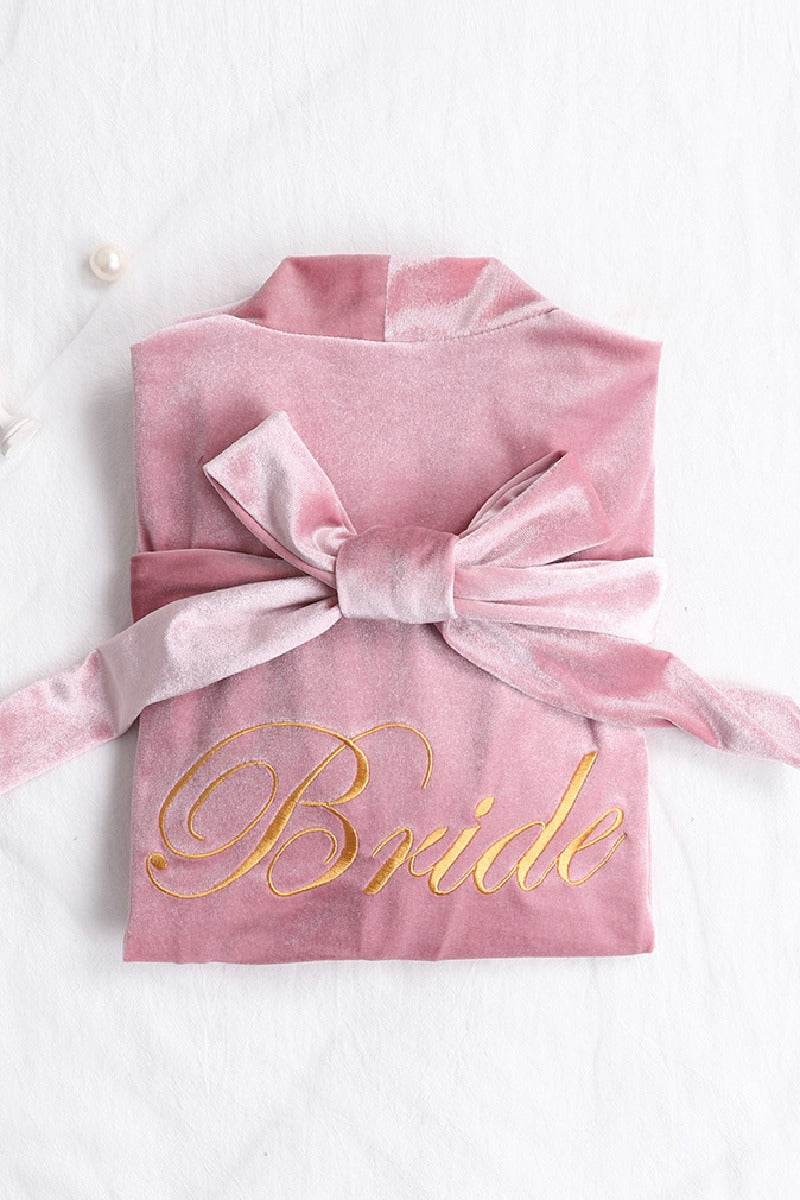 Velvet Knee Length Robe For Bride 600279553765 - COCOMELODY