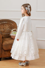 A-Line/two-piece Scoop Neck Long Sleeve Lace Flower Girl Dresses 785738686737 - COCOMELODY