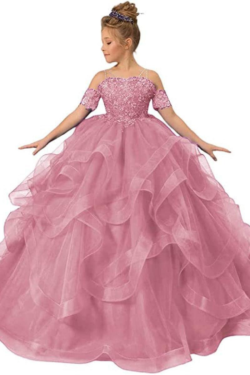 Ball Gown Floor Length Tulle Lace Flower Girl Dress 687176148616 - COCOMELODY