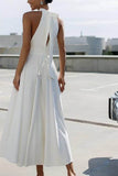 A-Line Tea Length Elastic Cloth Little White Dress 100006 - COCOMELODY