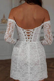 Sheath-Column Short-Mini Lace Little White Dress 100048 - COCOMELODY