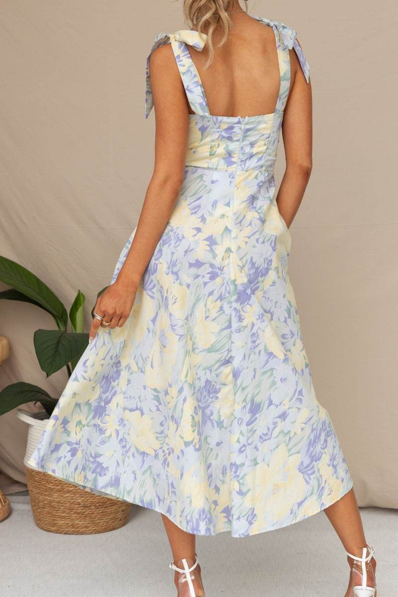 A-Line Midi Printed Chiffon Dress 782420913896 - COCOMELODY
