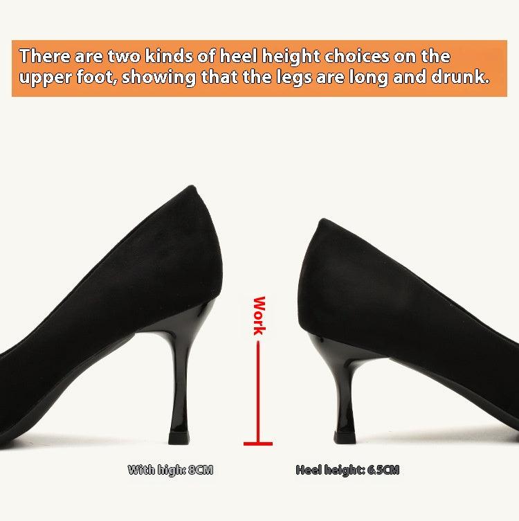 Black Suede Bowknot Pointy Stiletto Heels 746813568399 - COCOMELODY