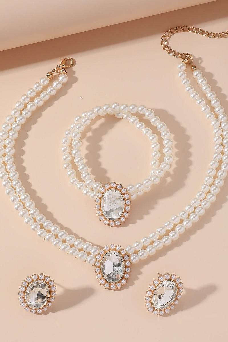 Classic Pearl/Bracelet/ Wedding Earrings/Necklace Jewelry Sets (Set of 3) 808578164285 - COCOMELODY