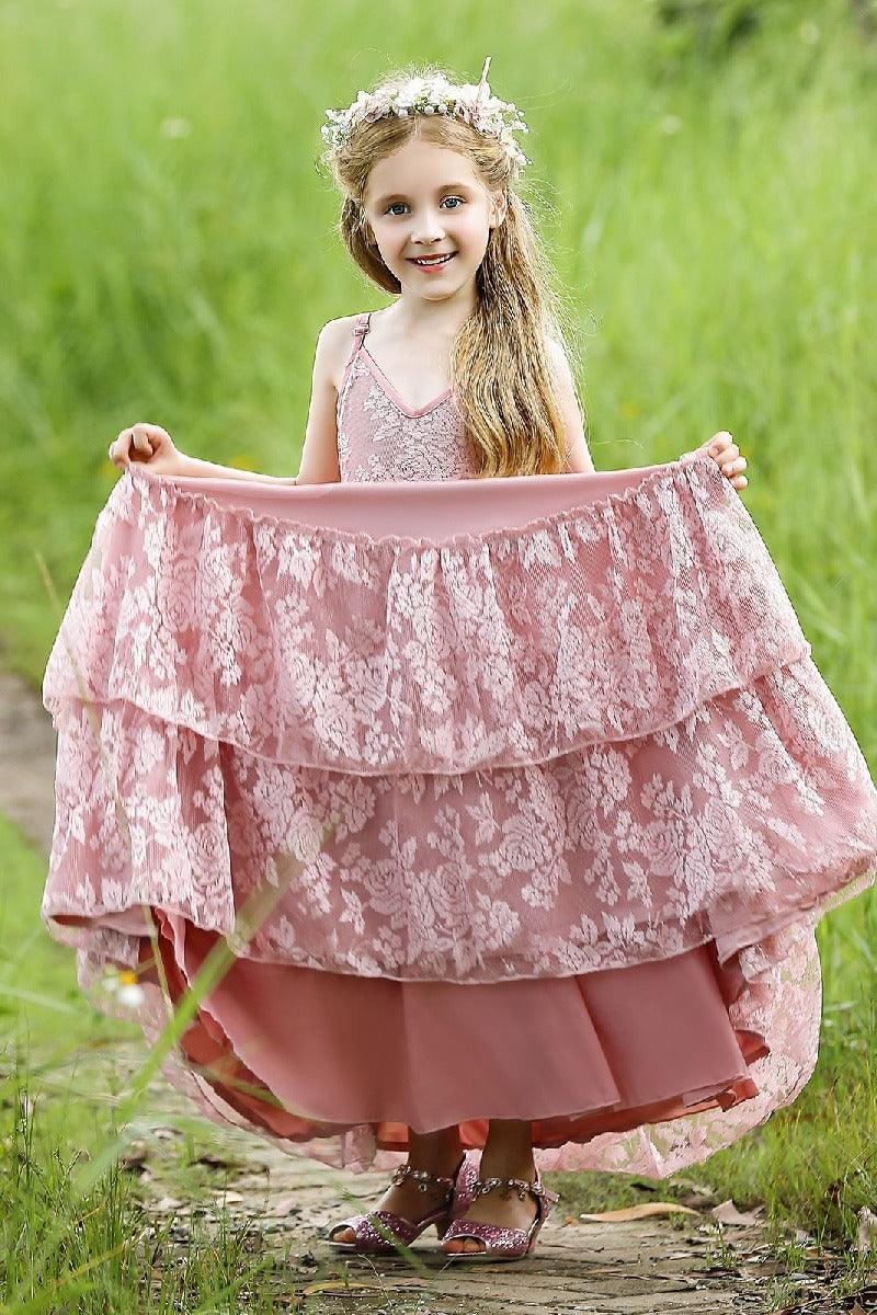 A-Line V-Neck Neckline Sleeveless Maxi Chiffon Flower Girl Dresses 751591439858 - COCOMELODY