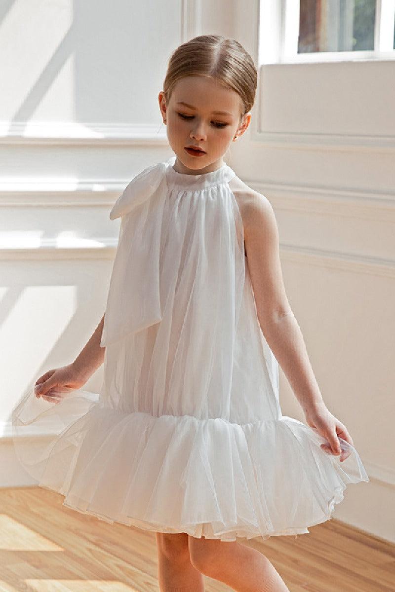 A-Line/Princess High Neck Mini Tulle Flower Girl Dresses 842537862733 - COCOMELODY