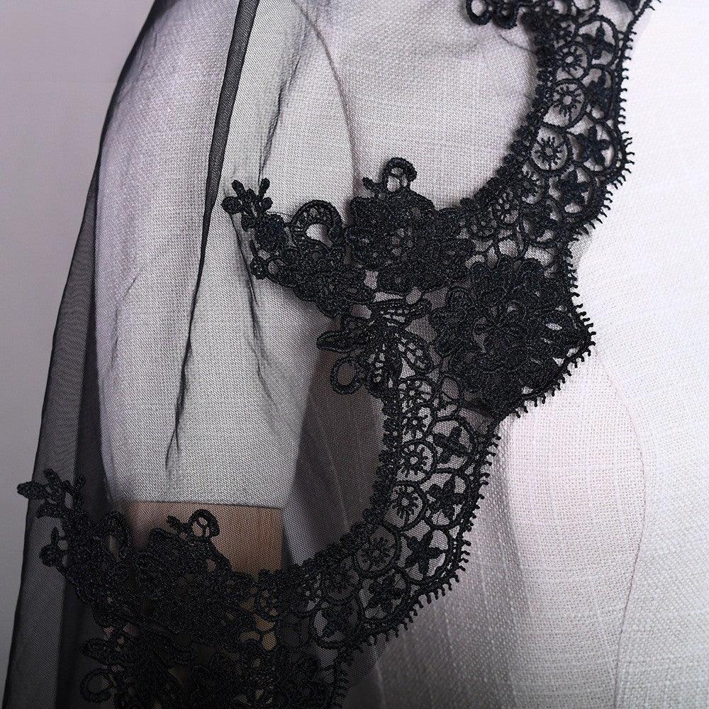 Black Bridal Veil Gothic Lace Hairless Theme Wedding 777789185173 - COCOMELODY