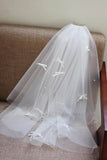 Two-tier Cut Edge Tulle Elbow Veils with Flower 884959274465 - COCOMELODY
