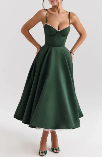 A-line Midi Satin Formal Evening Dresses 803510185058 - COCOMELODY