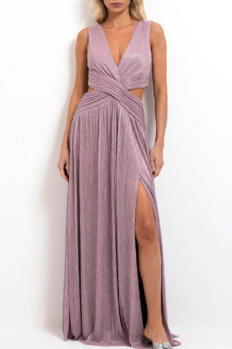 A-Line Maxi Bronzing Fabric Dress 969040775868 - COCOMELODY