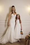 A-Line Ankle Length Satin Square Neck Appliques Flower Girl Dresses 1061417986274