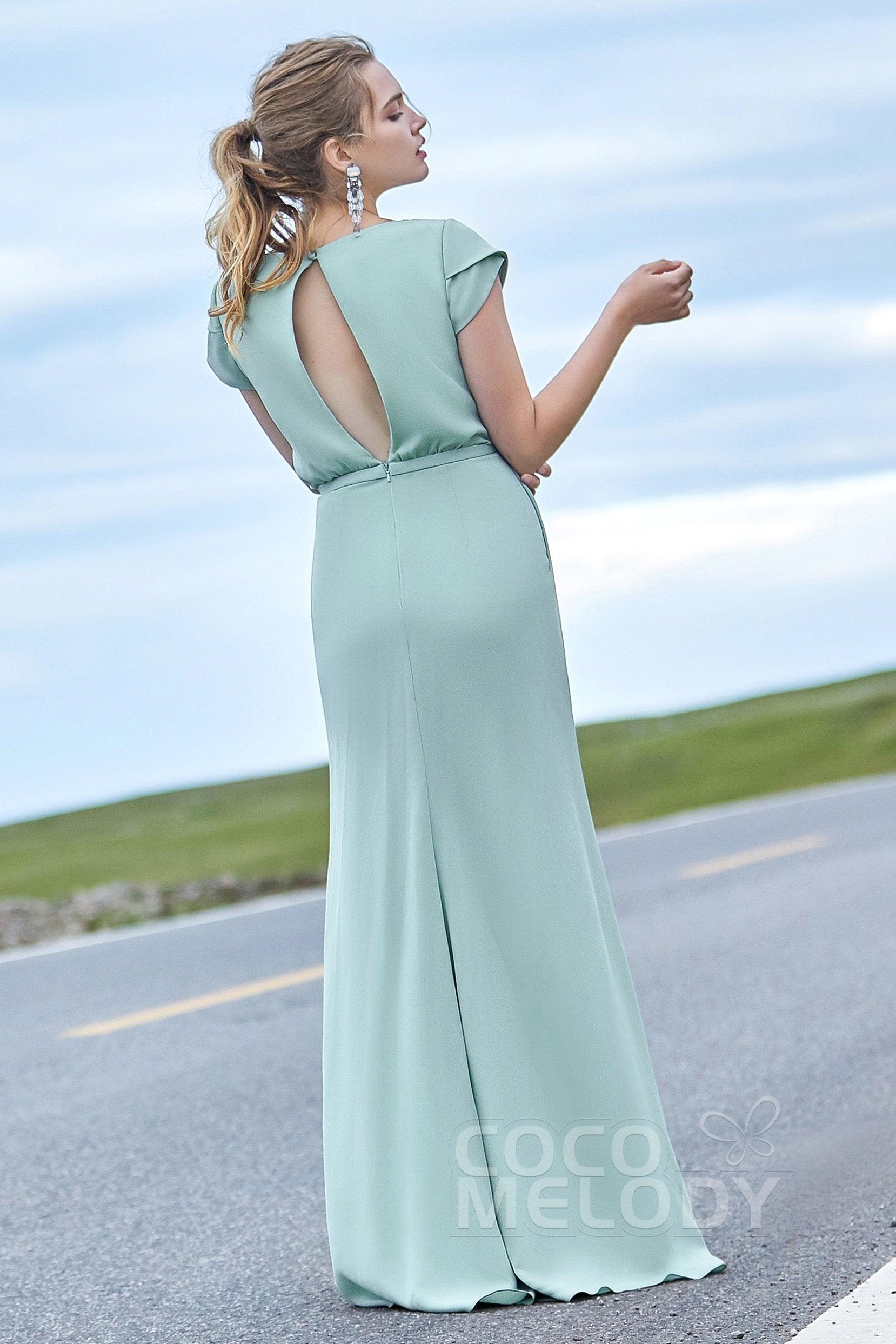 Sheath-Column Floor Length Chiffon Dress PR3607CR - COCOMELODY