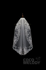 One-tier Lace Edge Tulle Hip Veils with Appliques AV180003 - COCOMELODY