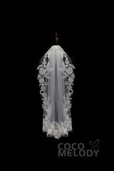 One-tier Lace Edge Tulle Hip Veils with Appliques AV180001 - COCOMELODY