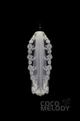 One-tier Lace Edge Tulle Hip Veils with Appliques AV180004 - COCOMELODY