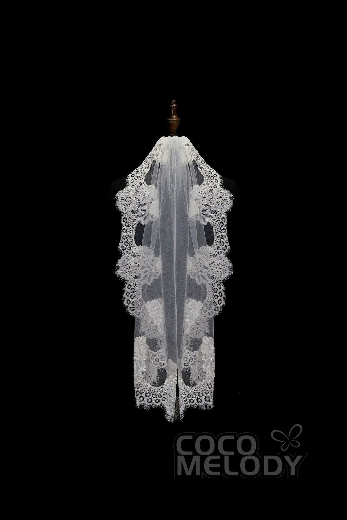 One-tier Lace Edge Tulle Hip Veils with Appliques AV180008 - COCOMELODY
