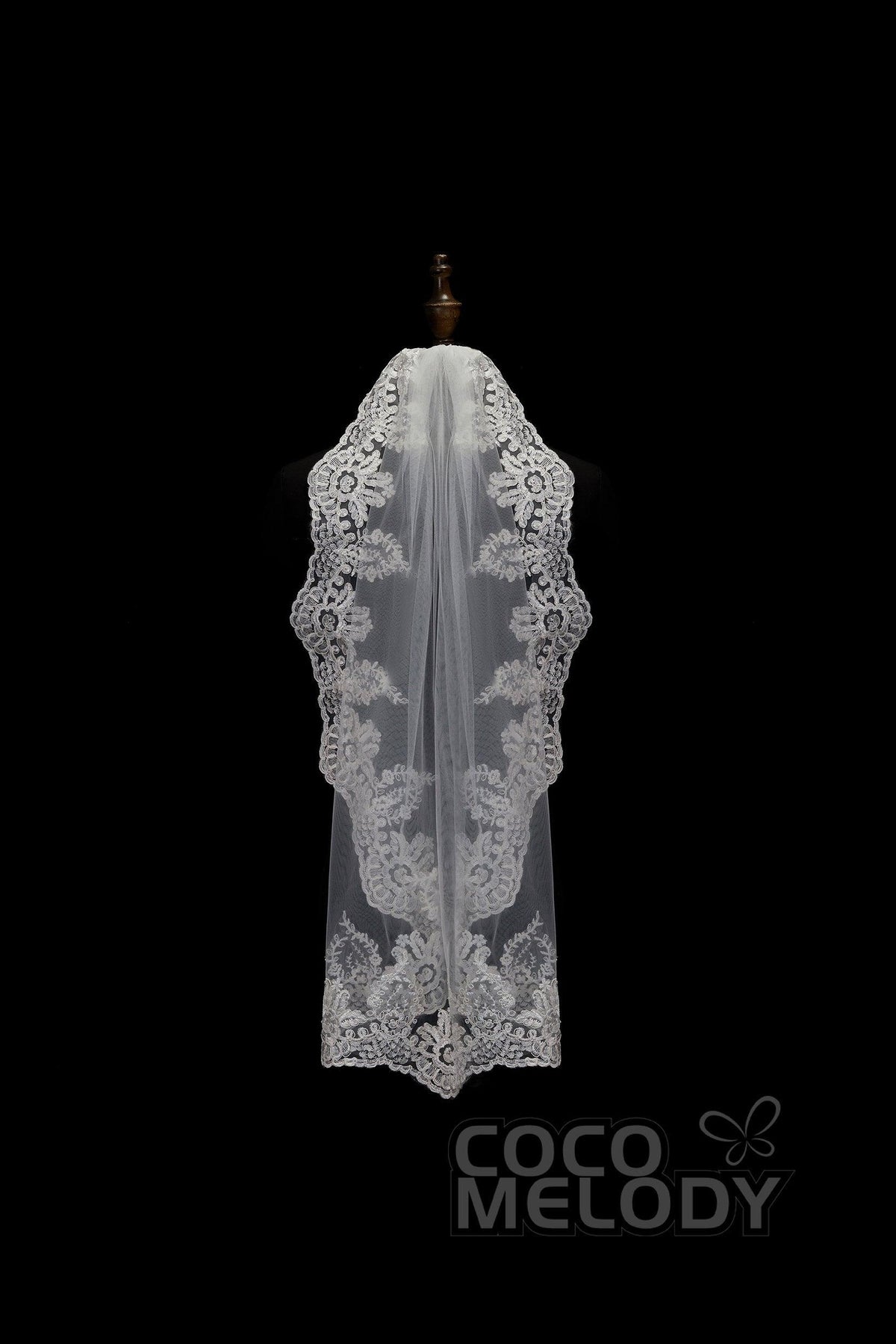 One-tier Lace Edge Tulle Hip Veils with Appliques AV180009 - COCOMELODY