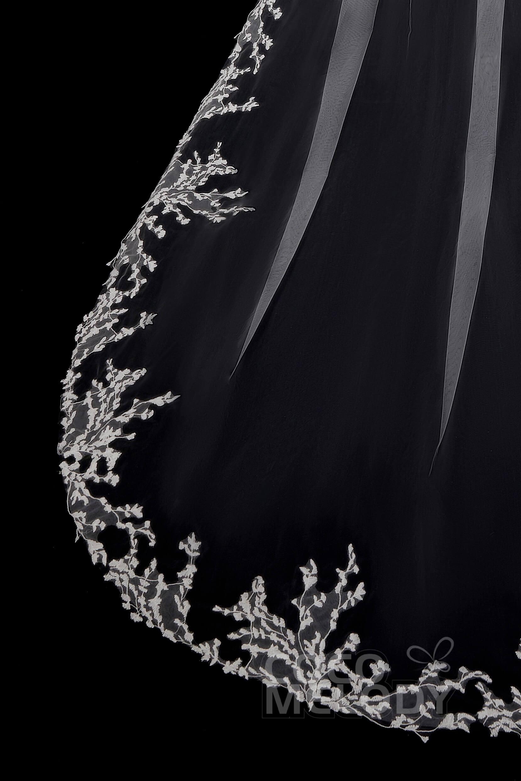 One-tier Lace Edge Tulle Hip Veils with Appliques AV180003 - COCOMELODY