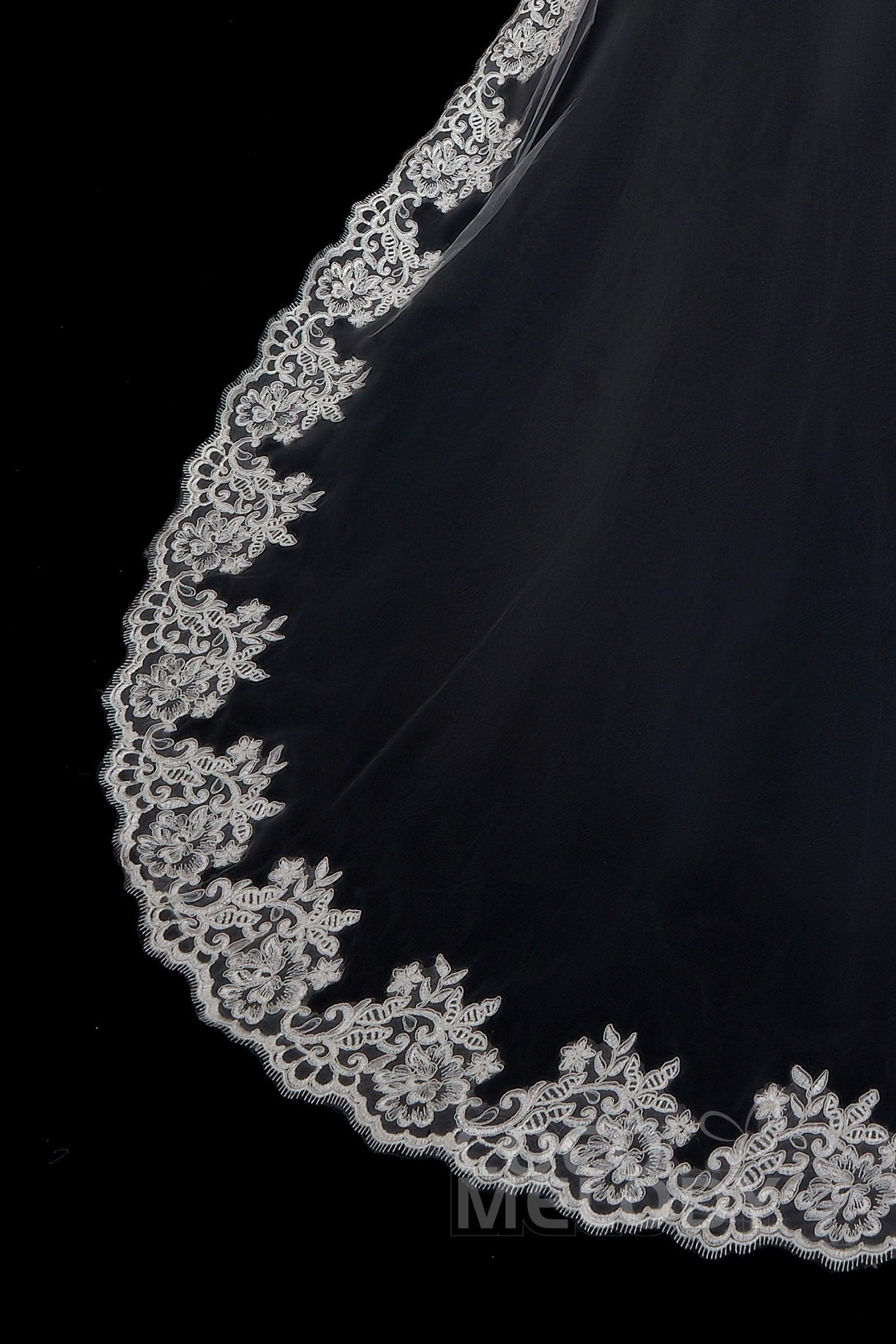 One-tier Lace Edge Tulle Hip Veils with Appliques AV180006 - COCOMELODY
