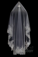 One-tier Lace Edge Tulle Waltz Veils with Appliques AV160026 - COCOMELODY