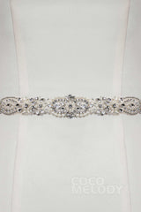 Ribbons Wedding Sash with Rhinestone Imitation Pearl YD18007 - COCOMELODY